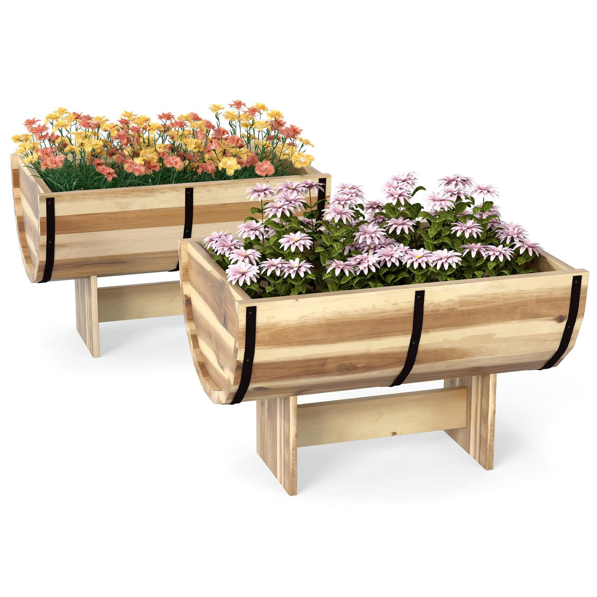 Lucktree Half Barrel Raised Garden Bed for Flower Vegetable Fruit