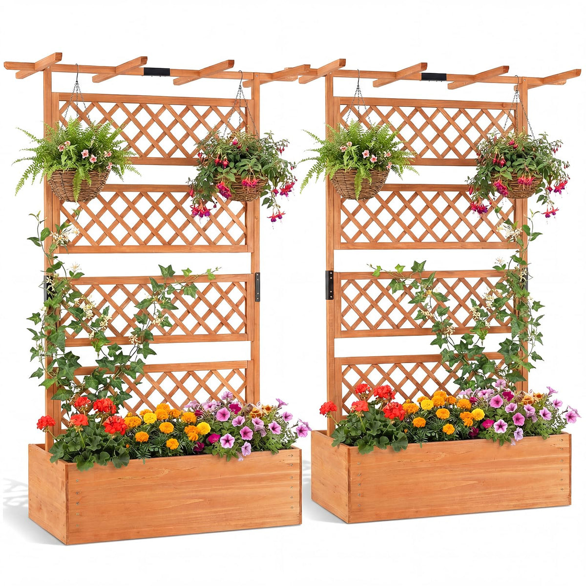 Lucktree 72" Wooden Raised Garden Bed with Trellis w/Privacy Screen Roof