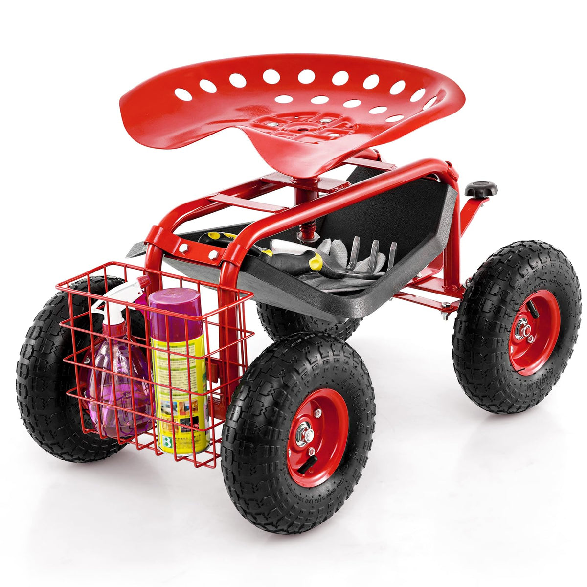 Lucktree Mobile Garden Workseat, Lawn Wagon Cart