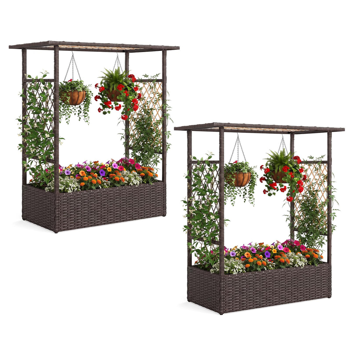 Lucktree Raised Garden Bed with Trellis & Hanging Roof