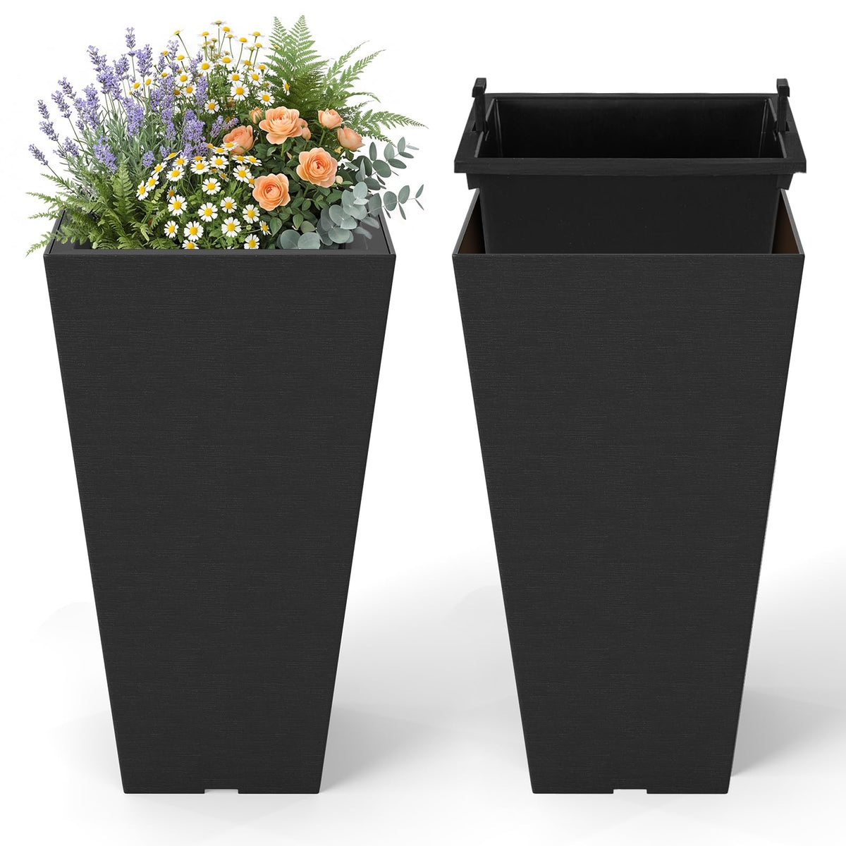 Lucktree Square Taper Planter Set of 2 Self-Watering Flower Pots ( 11.5"x11.5"x22.5")