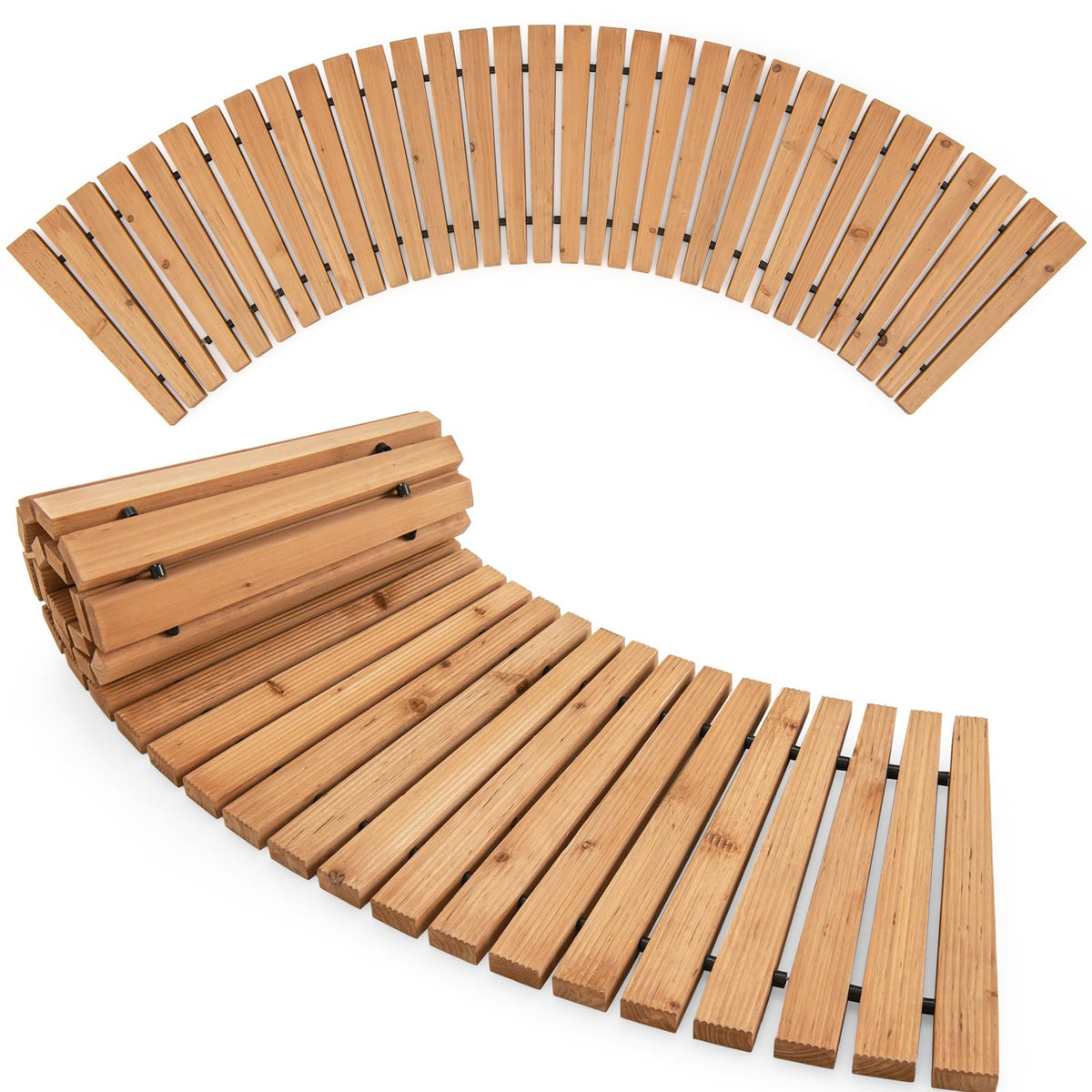 Lucktree Garden Pathway Roll Up - 7ft Curved Wood Walkway 17 inch Width
