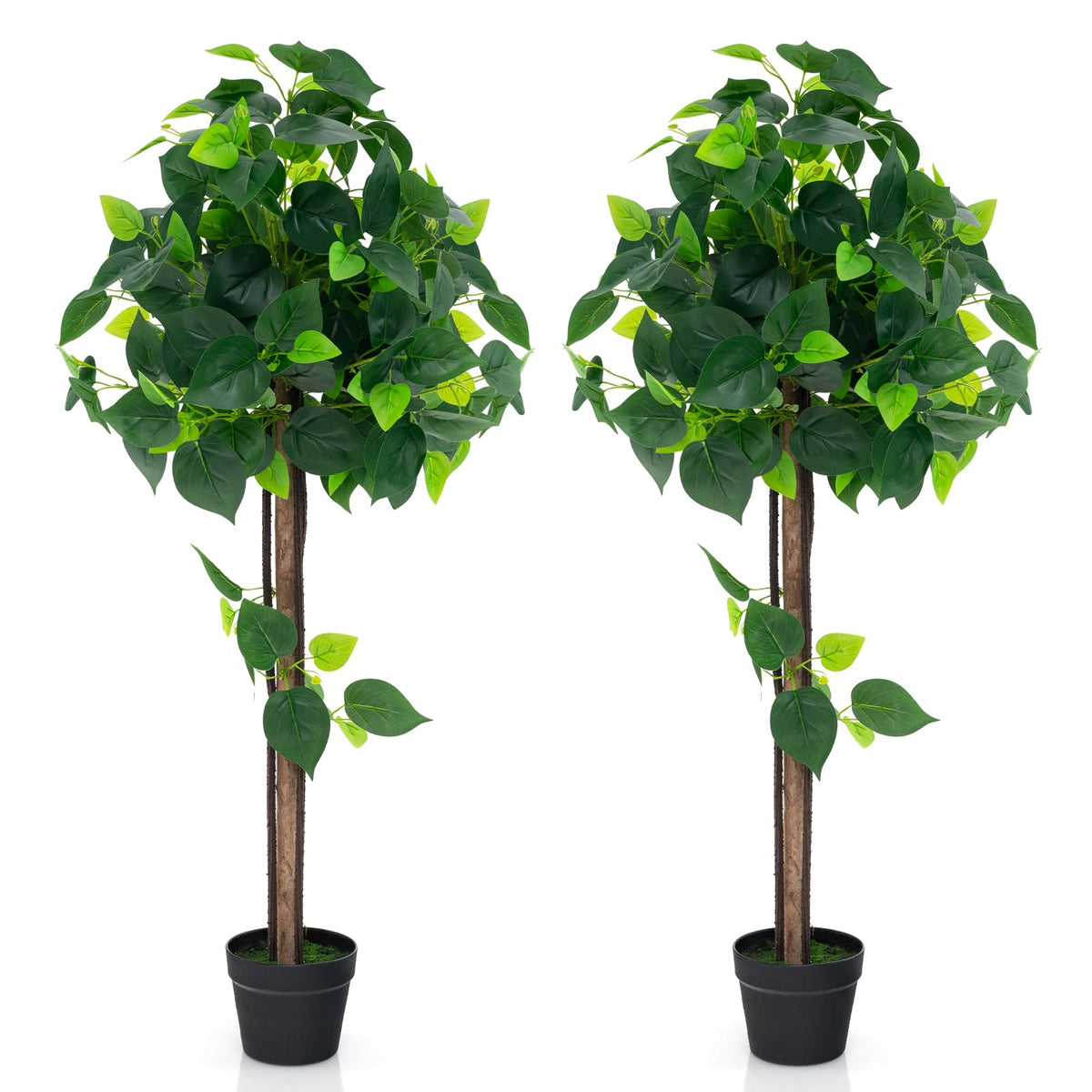 Lucktree 45" Artificial Hydrangea Tree, Tall Fake Potted Silk Tree with Real Wood Trunk