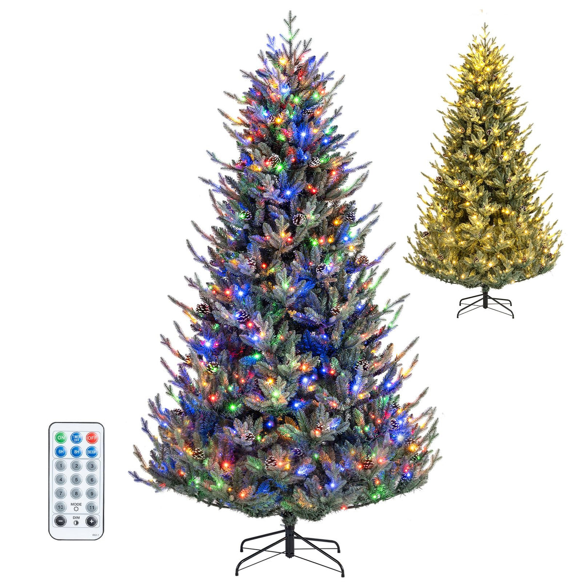 7.5FT Pre-lit Artificial Christmas Tree, Hinged Xmas Tree with 1306 Branch Tips