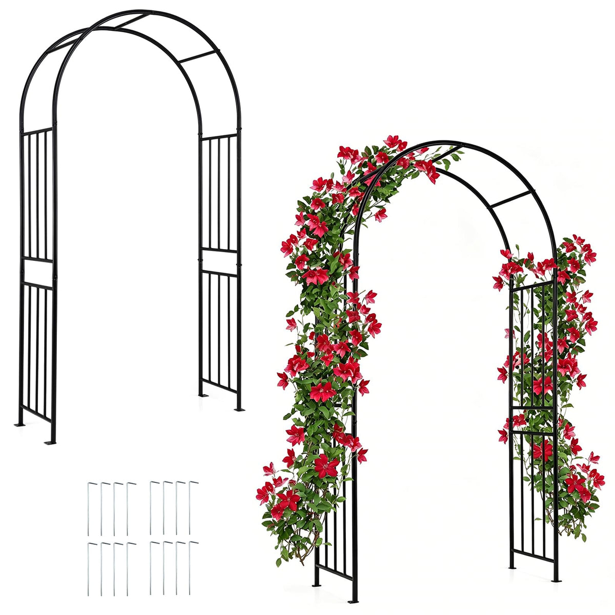 Lucktree 86'' Heavy Duty Steel Pergola Arch with Ground Stakes for Climbing Plants