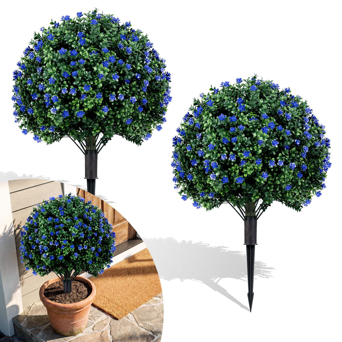 Lucktree 2 Pack Artificial Lavender Boxwood Topiary Ball Trees 27.5" Faux Floral Shrubs