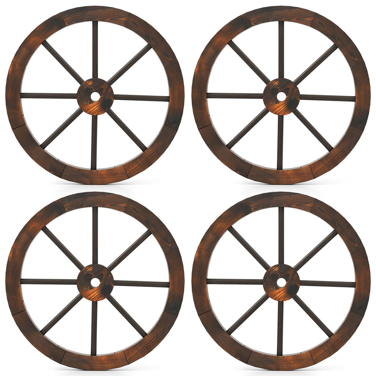 Lucktree 24-Inch Wagon Wheels 2/4 Pieces Carbonized Solid Fir Wood