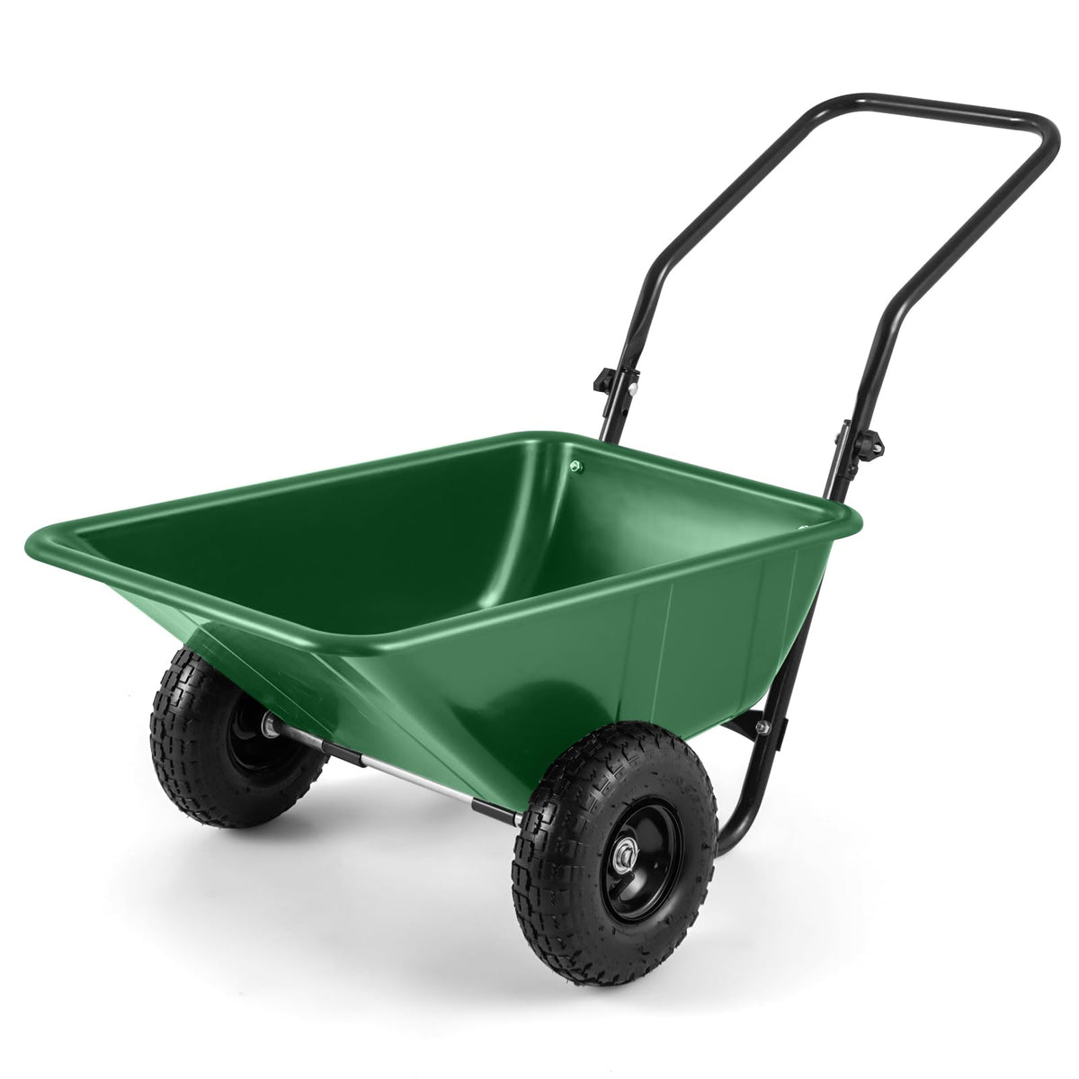Lucktree Dual-Wheel Wheelbarrow, Heavy-Duty Garden Utility Cart with Built-in Stand, Pneumatic Tires, 330 Lbs Capacity, Foldable Handle