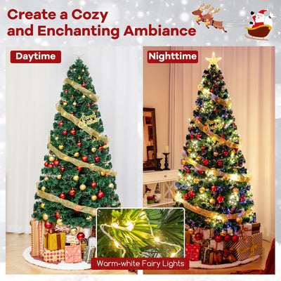 Lucktree 7ft Pre-Lit Fiber Optic Christmas Tree, Artificial Lighted Xmas Tree with 48 Warm-White Shape-Adjustable Star String Lights