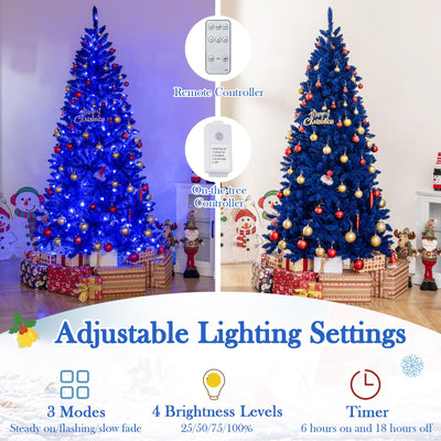 Lucktree 7 FT Pre-Lit Royal Blue Snow Flocked Christmas Tree with 340 LED Lights