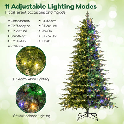 Lucktree 9ft Pre-Lit Artificial Christmas Tree with 1770 PVC & PE Tips, 560 Multicolored & Warm White LED Lights
