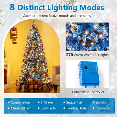 Lucktree Blue Hinged Xmas Tree with Frosted PVC Branch Tips & Warm White LED Lights