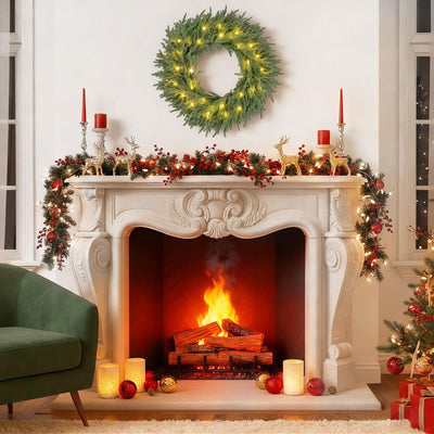 24 Inch Pre-lit Christmas Wreath with 108 Branch Tips and 35 Warm White LED Lights for Wall Window-1 piece