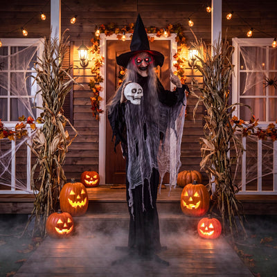 Lucktree 6.3 FT Animated Halloween Standing Talking Witch with Skull