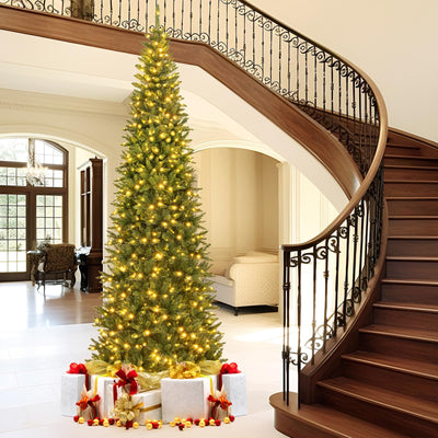 Lucktree 12ft Pre-Lit Artificial Christmas Tree with 360° Quick Power Connector