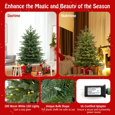 Lucktree 5ft / 6ft / 7ft Pre-Lit Artificial Christmas Tree with Lush PVC & PE Tips Warm White LED Lights