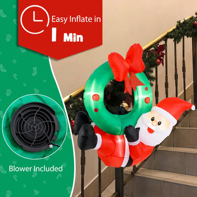 Lucktree Christmas Inflatables, 4FT Blow up Santa Claus w/LED Lights & Christmas Wreath