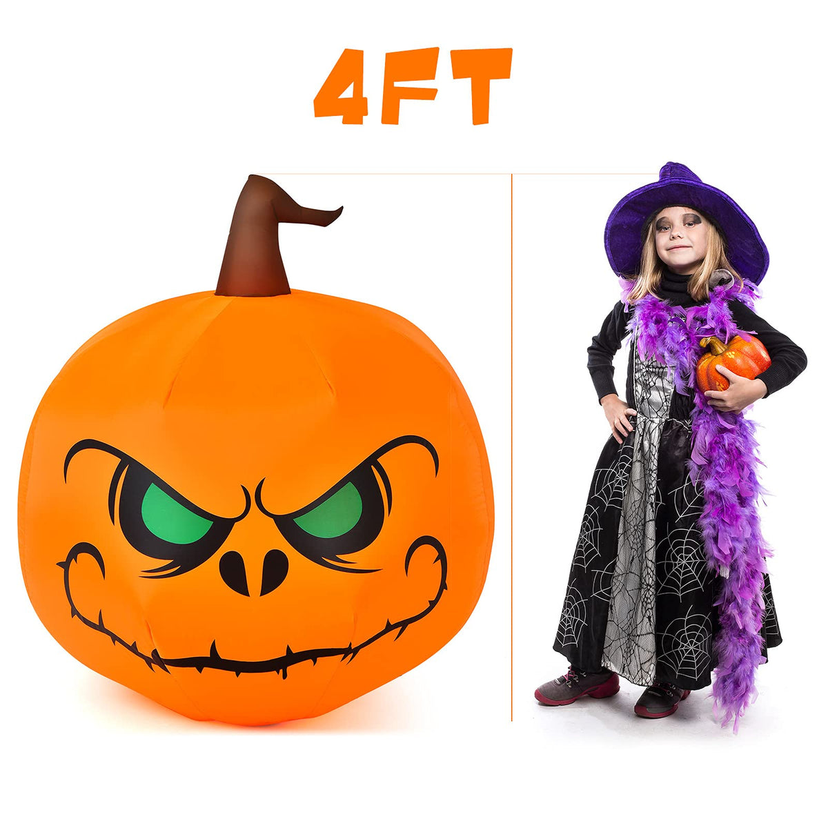 4 Ft Halloween Inflatable Pumpkin with Build-in LED Lights & Blower