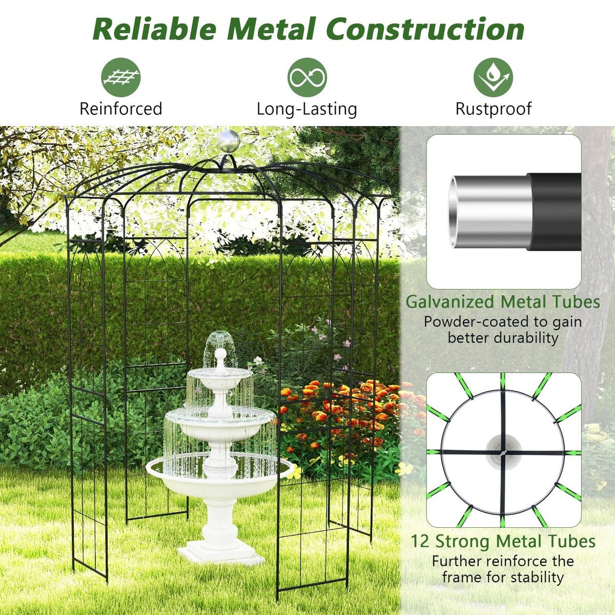 Lucktree Birdcage Shape Gazebo - 9.4' H x 6.8' W Metal Arch Trellis for Climbing Plants Clematis Vines
