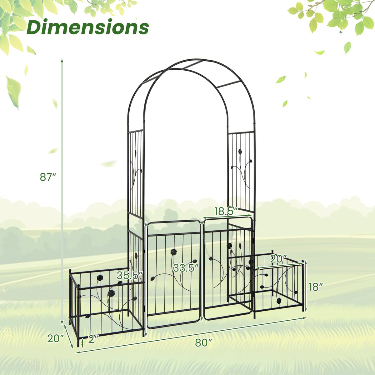 Lucktree Garden Arch with Planter - 87 inch Metal Garden Arbor with Gate
