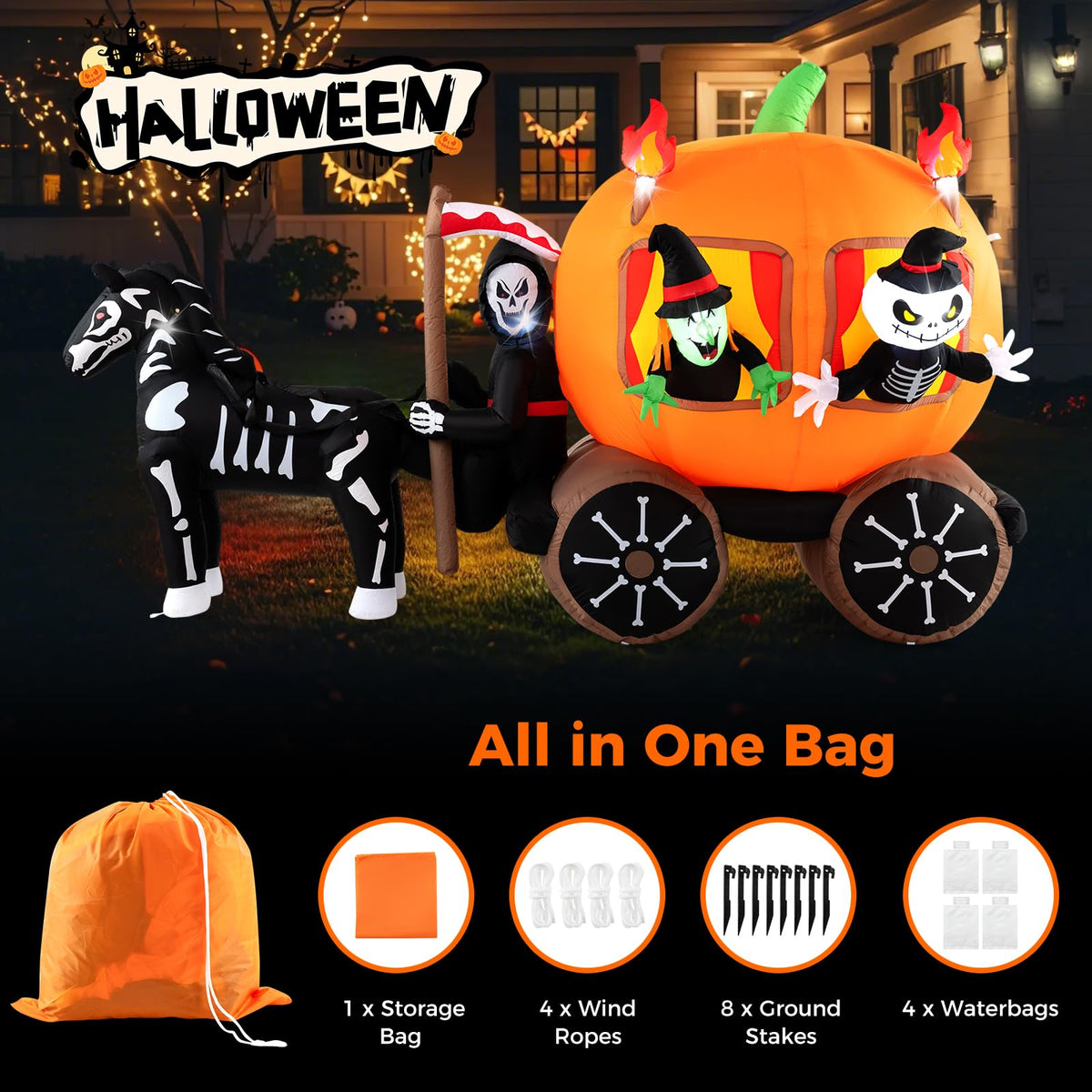 Lucktree 10.2 FT Long Halloween Inflatable Carriage