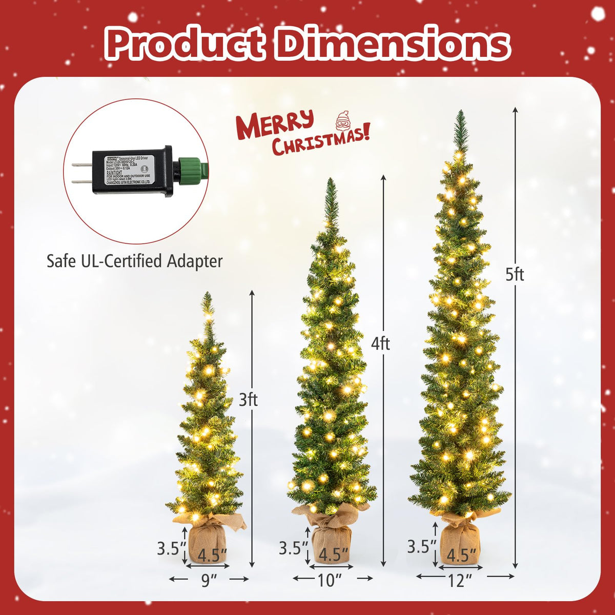 Lucktree 3' 4' 5' Pre-Lit Artificial Christmas Tree Set of 3