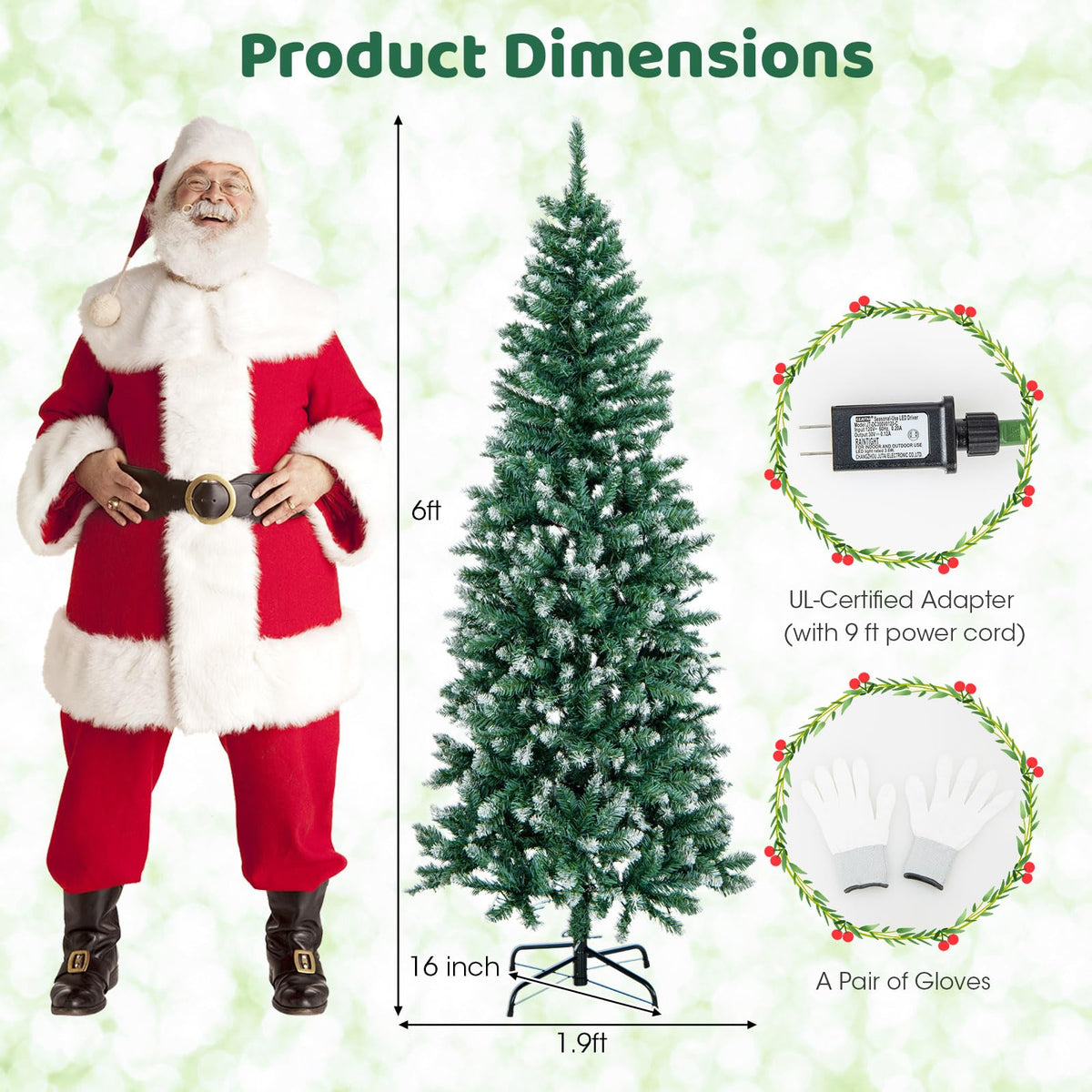 Lucktree 9ft Pre-Lit Artificial Pencil Christmas Tree, Hinged Slim Xmas Tree with 500 Warm-White LED Lights