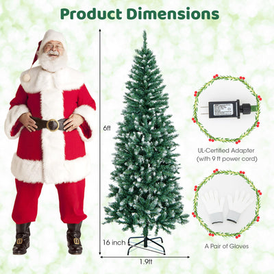 Lucktree 9ft Pre-Lit Artificial Pencil Christmas Tree, Hinged Slim Xmas Tree with 500 Warm-White LED Lights