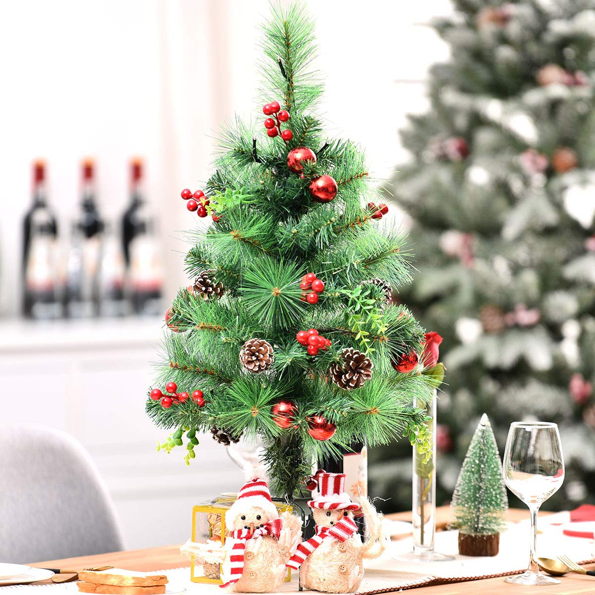 Lucktree Set of 2 Pathway Christmas Trees, 2FT Pre-Lit Artificial Xmas Trees - LucktreeUS