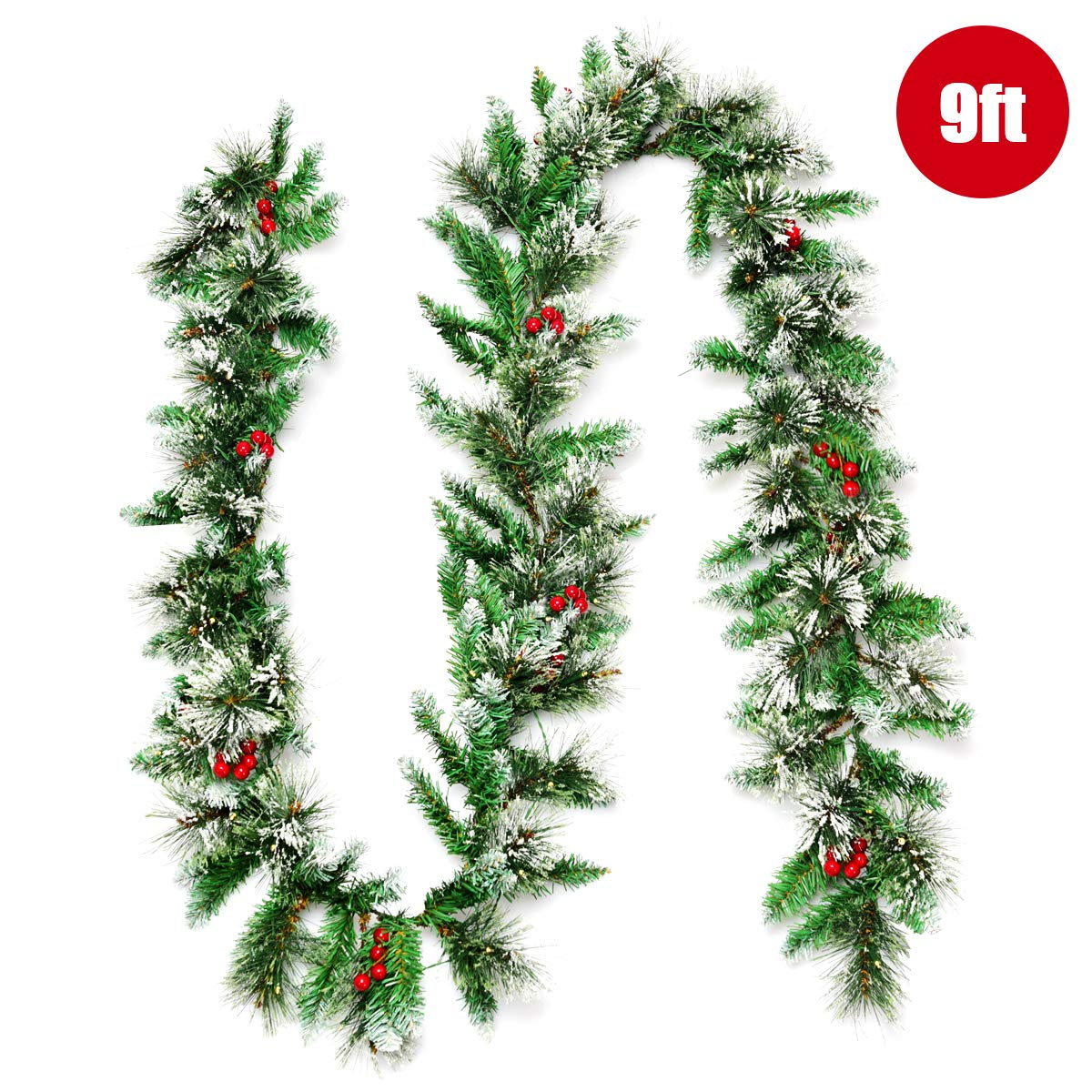 Lucktree 9FT Pre-lit Christmas Garland, Artificial Christmas Pine Rattan w/Timer - LucktreeUS