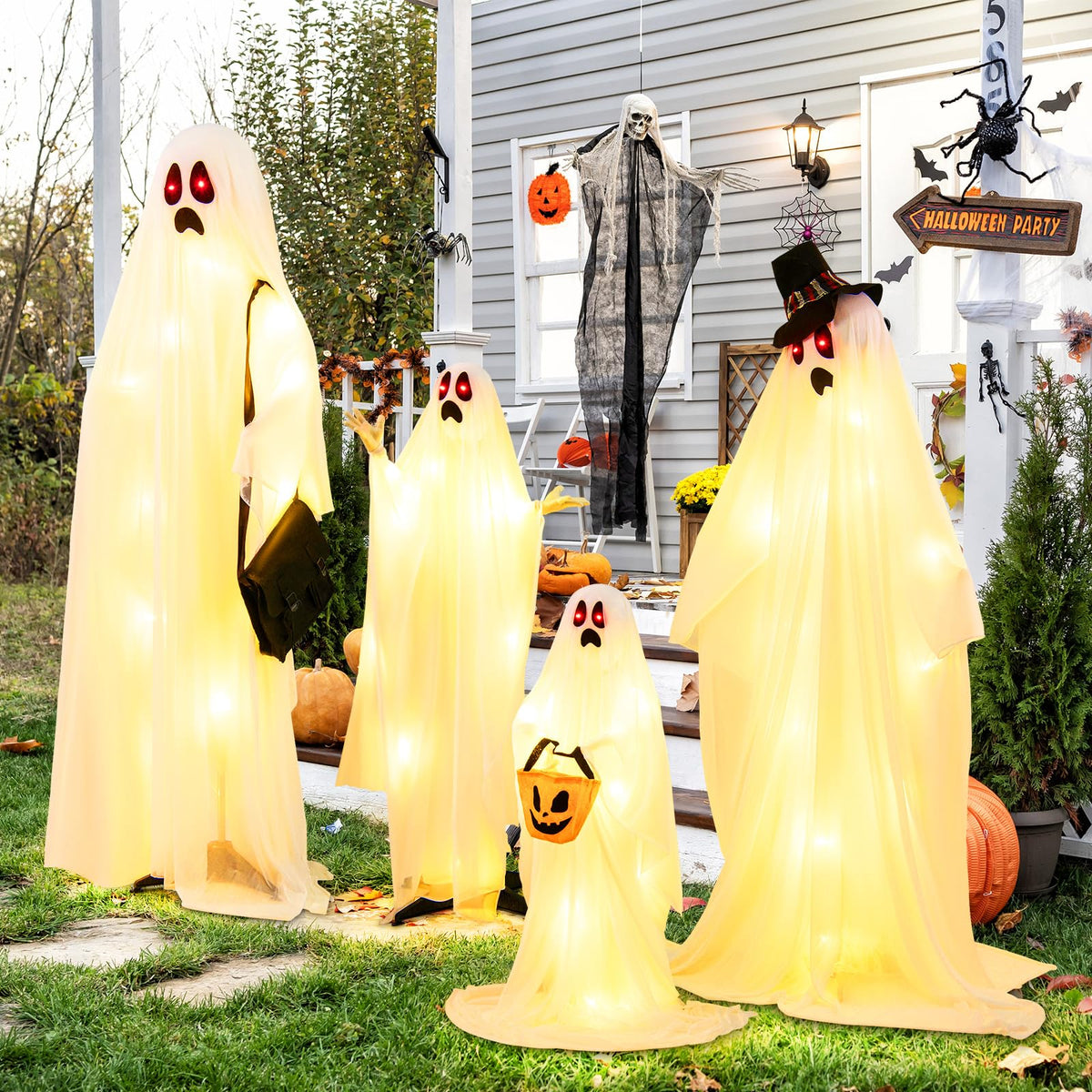 Lucktree Halloween Light Up Family Ghosts, 4 PCS LED Glowing Halloween Ghosts