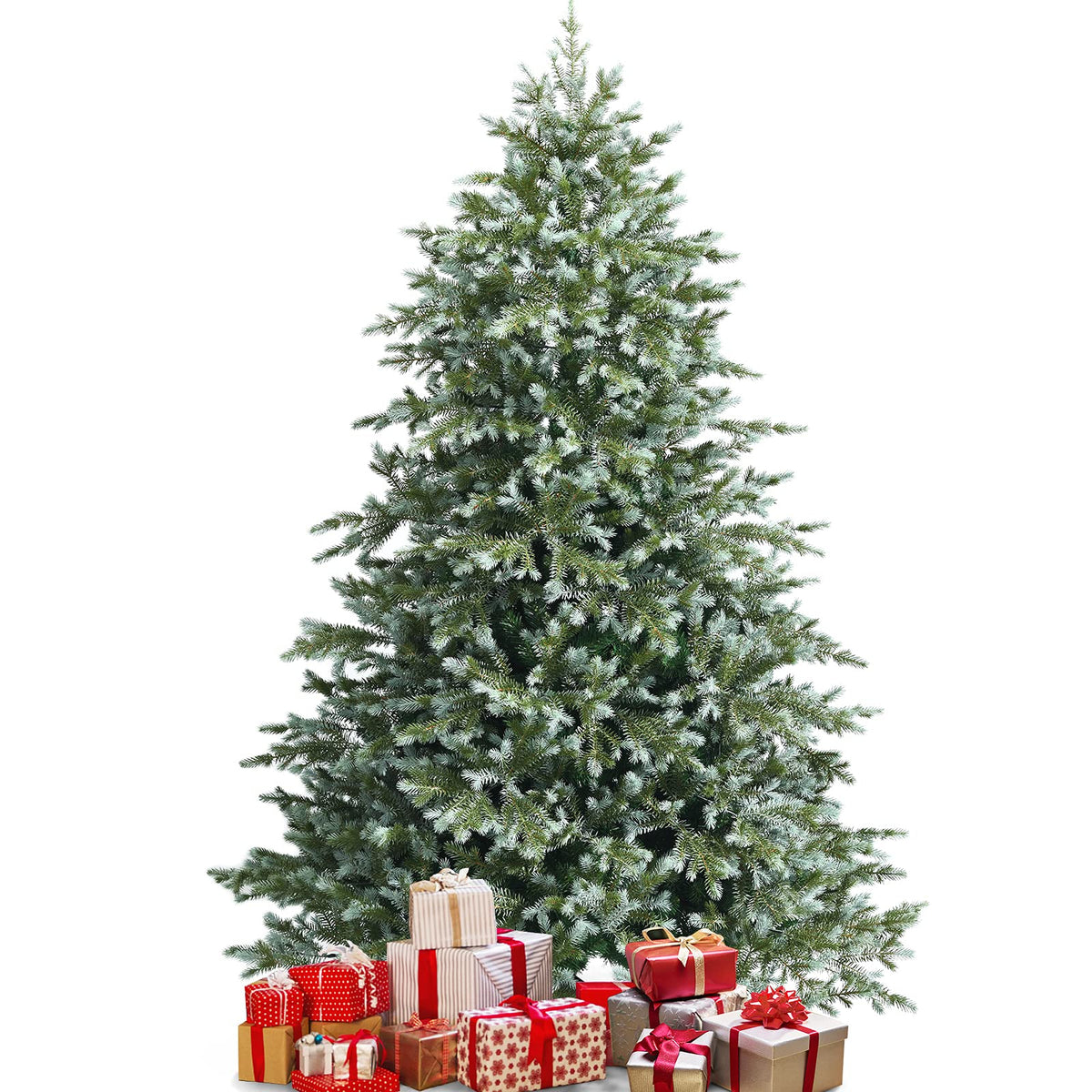 Lucktree 7ft Artificial Christmas Tree Feel Real Unlit Hinged Xmas Spruce Tree