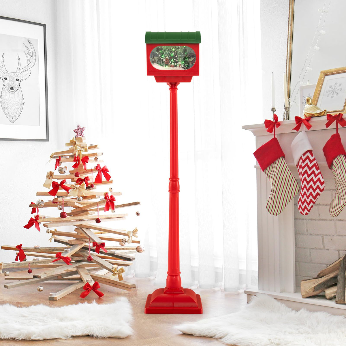 Lucktree 59 Inch Musical Christmas Street Lamp, Festive Lamp Post w/Sound-Activated Snow Globe Lantern