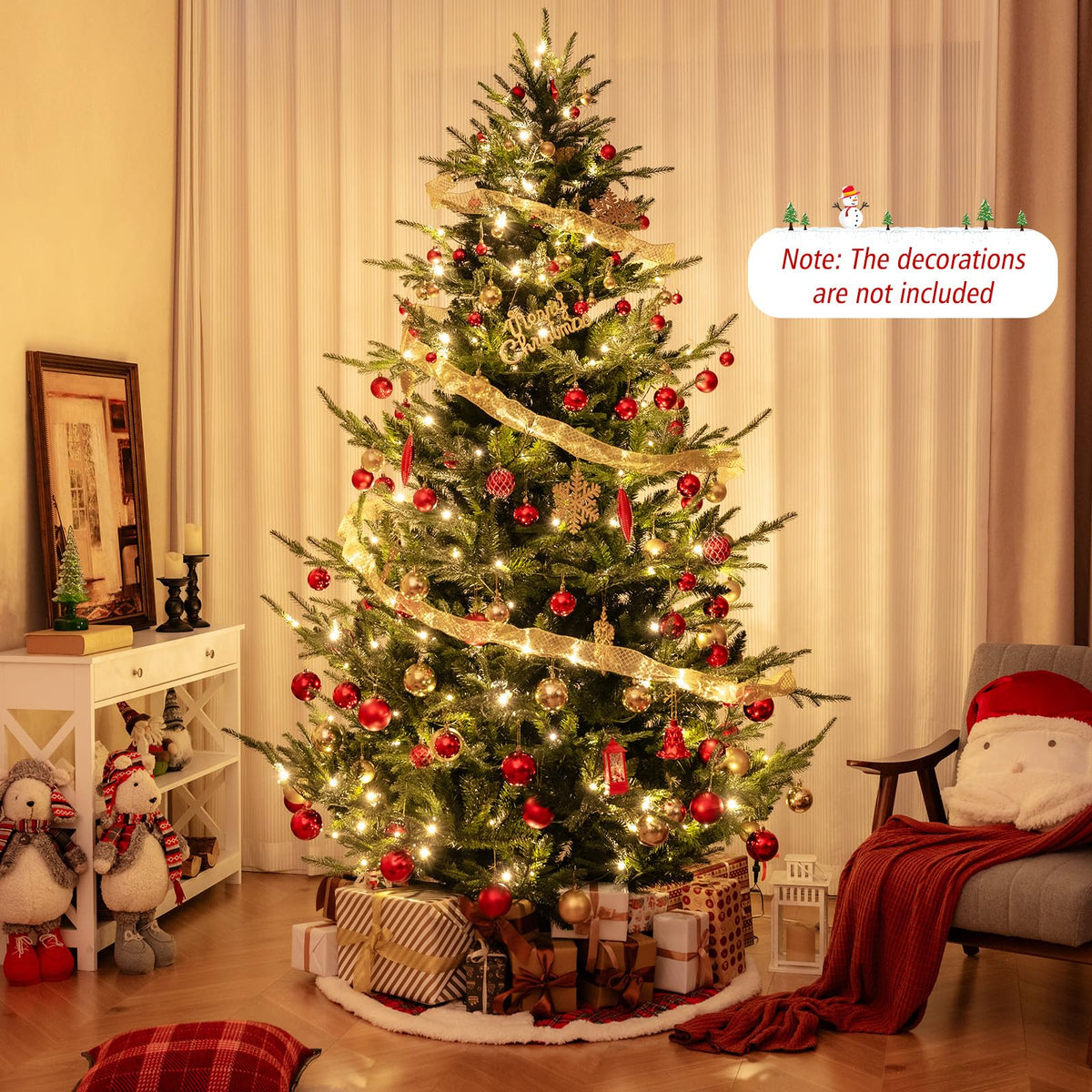 Lucktree 8ft Pre-lit Artificial Christmas Tree with 450 Warm White LED Lights, 1480 Branch Tips
