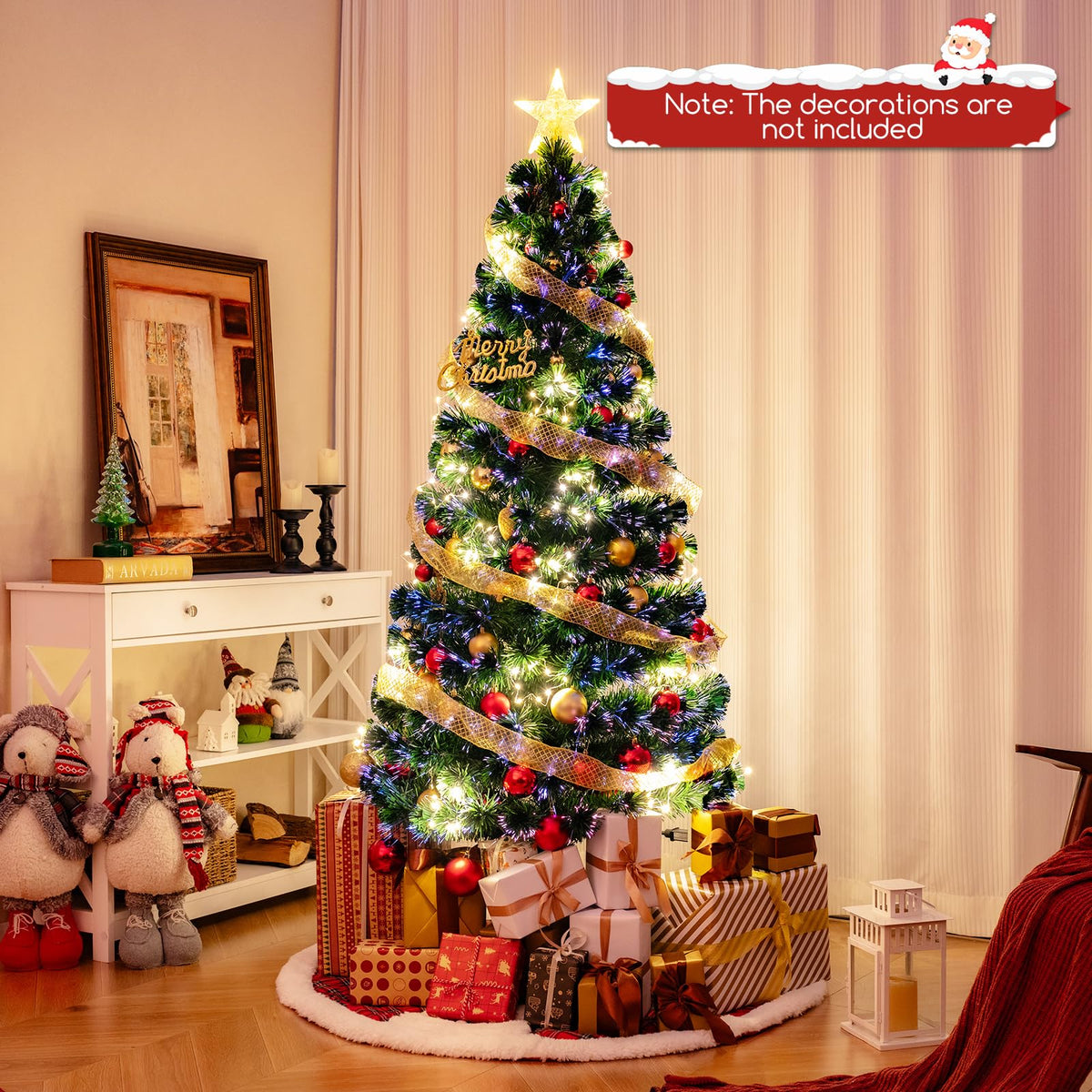 Lucktree 6ft Pre-Lit Fiber Optic Christmas Tree, Top Star, 230 Branch Tips, Metal Stand, Office Home Decoration