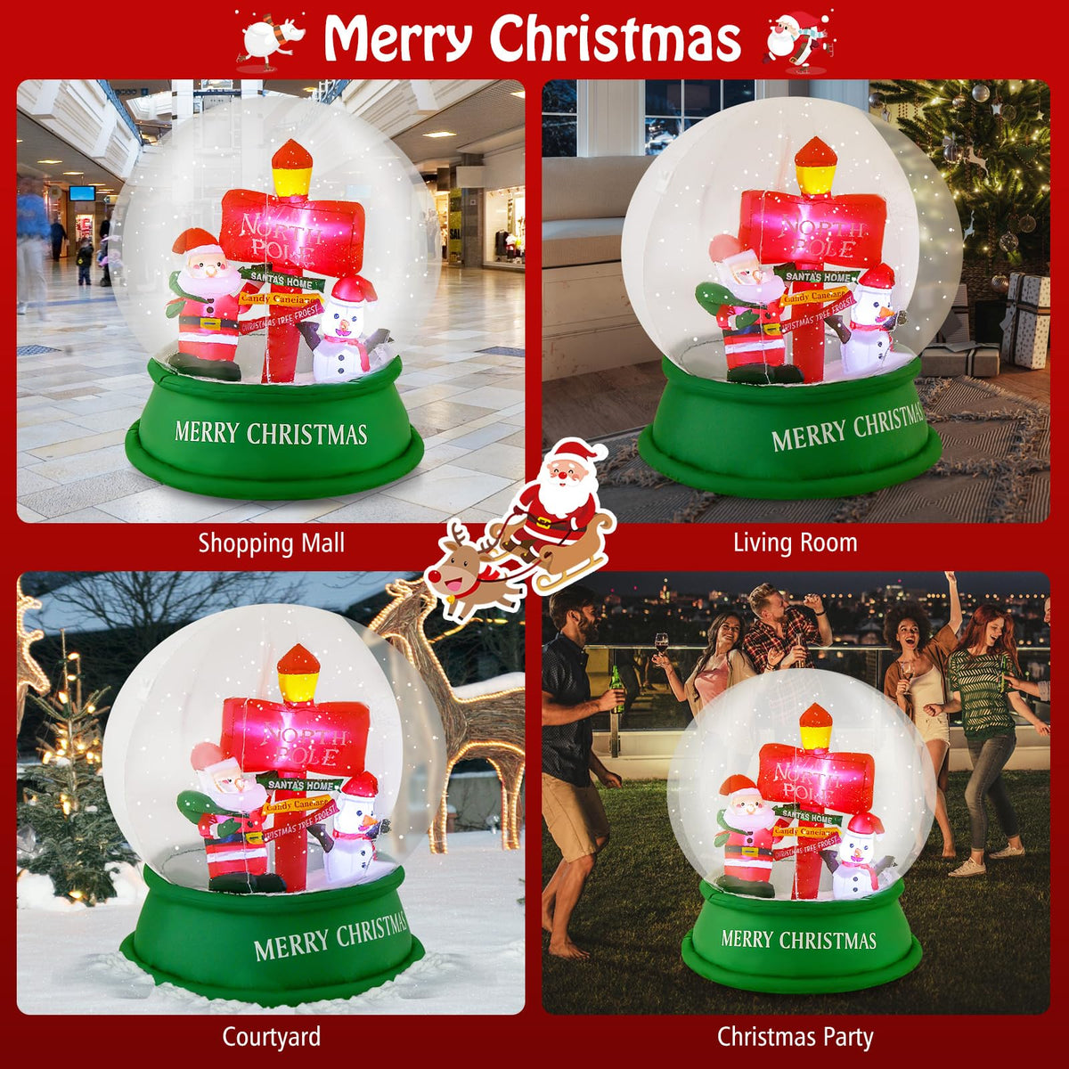 Lucktree 4.2 FT Christmas Inflatable Santa Snow Globe, Light Up Crystal Ball with Santa, Snowman & Road Sign