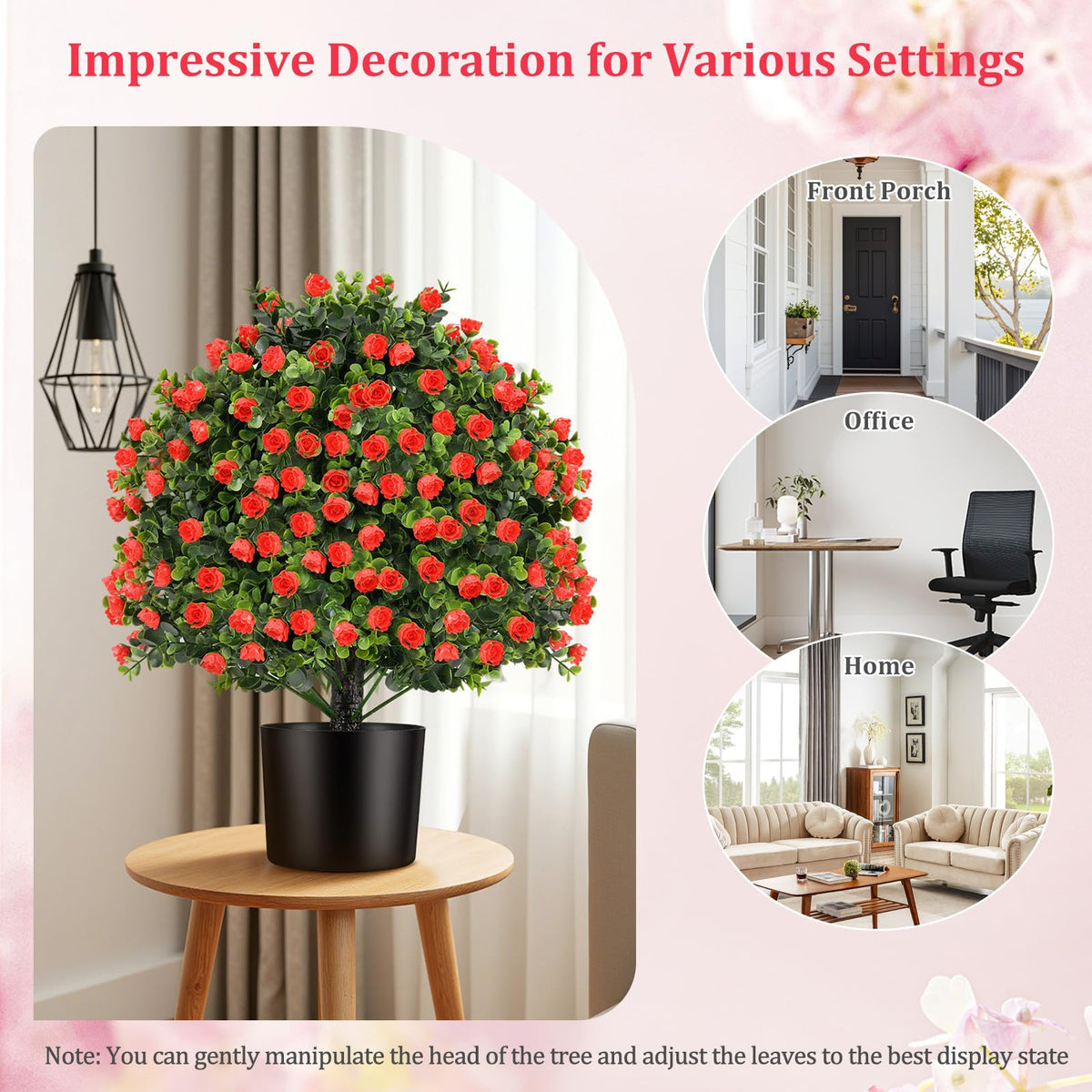 Lucktree 21.5’’ Artificial Rose Topiary Ball Tree for Indoor Outdoor