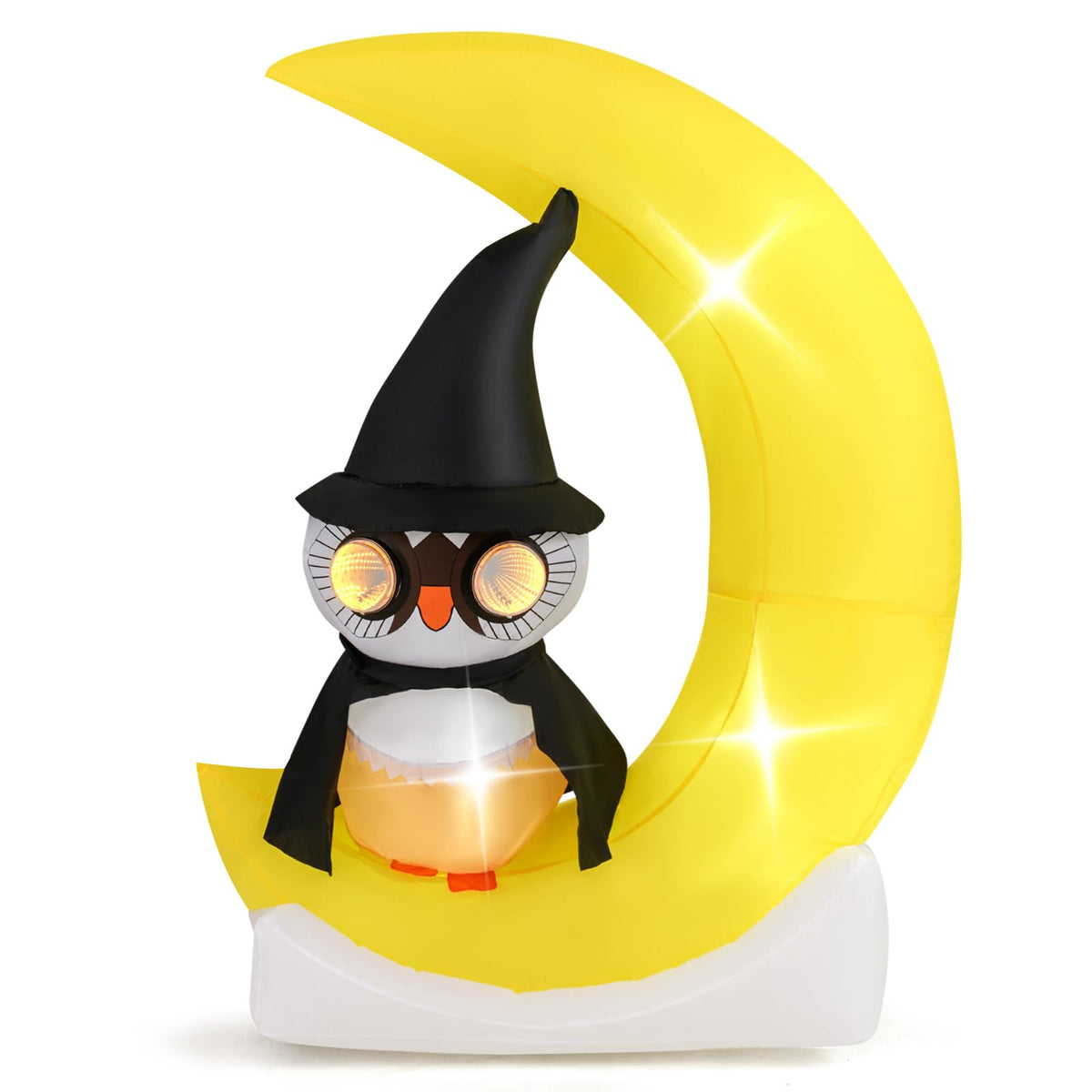 Lucktree 5.1 Ft Halloween Inflatables, Pre-Lit Owl on The Moon with Witch Hat