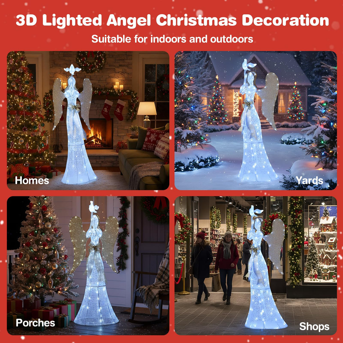 Lucktree 5.5 FT Christmas Lighted Angel 3D Pre-lit Halo Angel with Pigeon