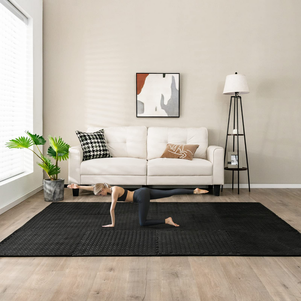 Lucktree 12 Tiles Exercise Flooring Mats with Border, Non-Slip EVA Foam Protective Mats