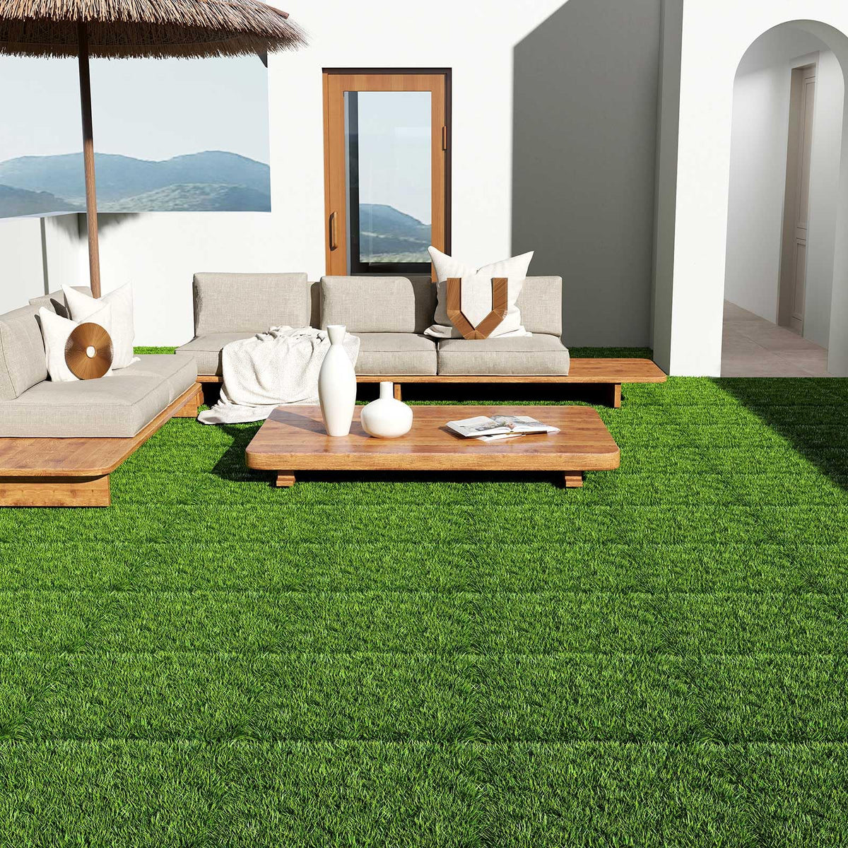 Lucktree 12” x 12” Pack of 30 Fake Grass Turf Tiles Set