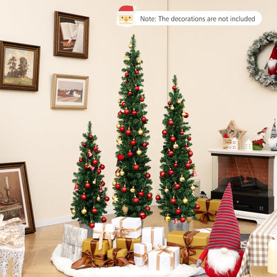 Lucktree 3' 4' 5' Pre-Lit Artificial Christmas Tree Set of 3, Slim Pencil Potted Xmas Tree with 423 Branch Tips, 230 Warm White LED Lights