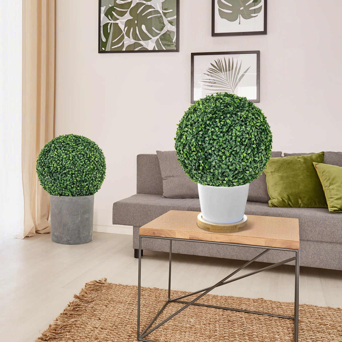 Lucktree 2 PCS 16 Inch Artificial Plant Topiary Ball, Round Faux Boxwood Balls Outdoor, Wedding and Home Décor