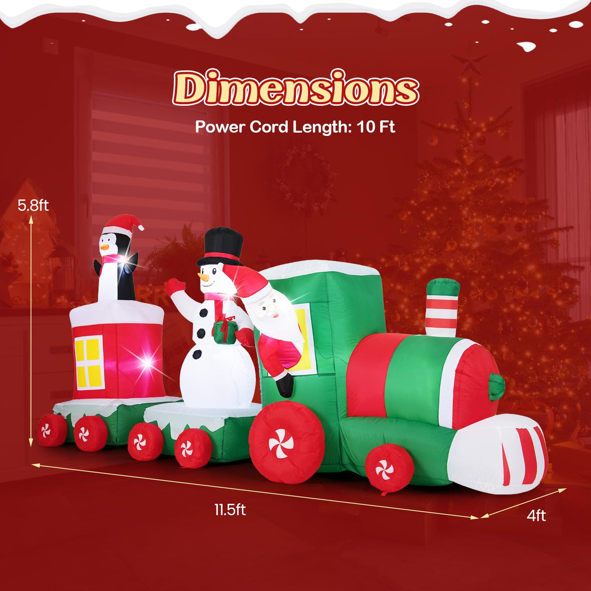 Lucktree 11.5 Ft Christmas Inflatable Train with Santa Snowman Penguin