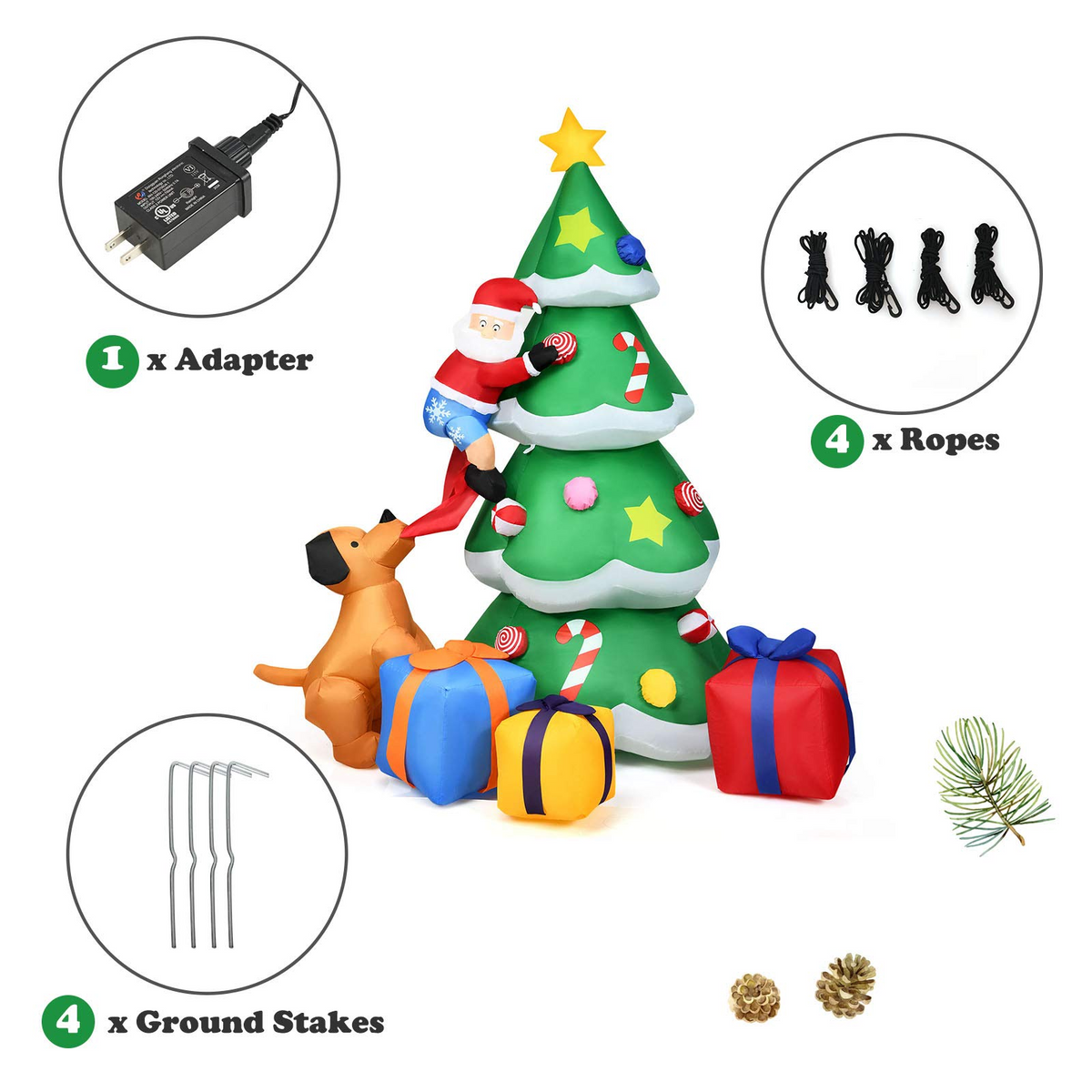 Lucktree 7 Ft Inflatable Christmas Tree with Santa Claus Dog & Gift Boxes
