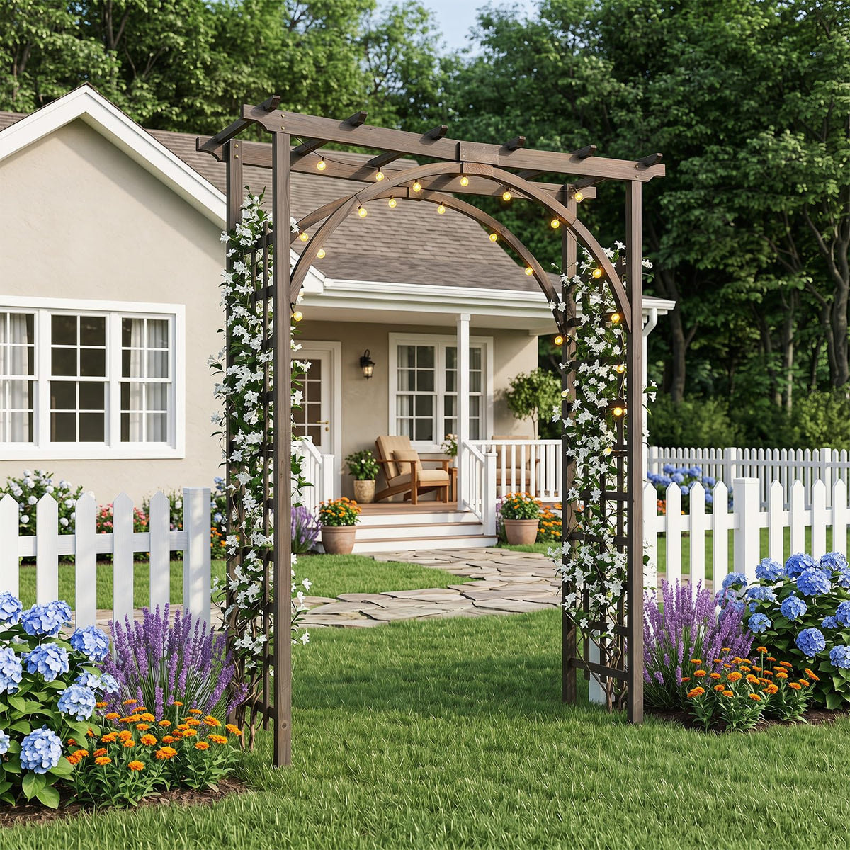 Lucktree 85" Wood Garden Arch Trellis with Flat Top for Climbing Plants