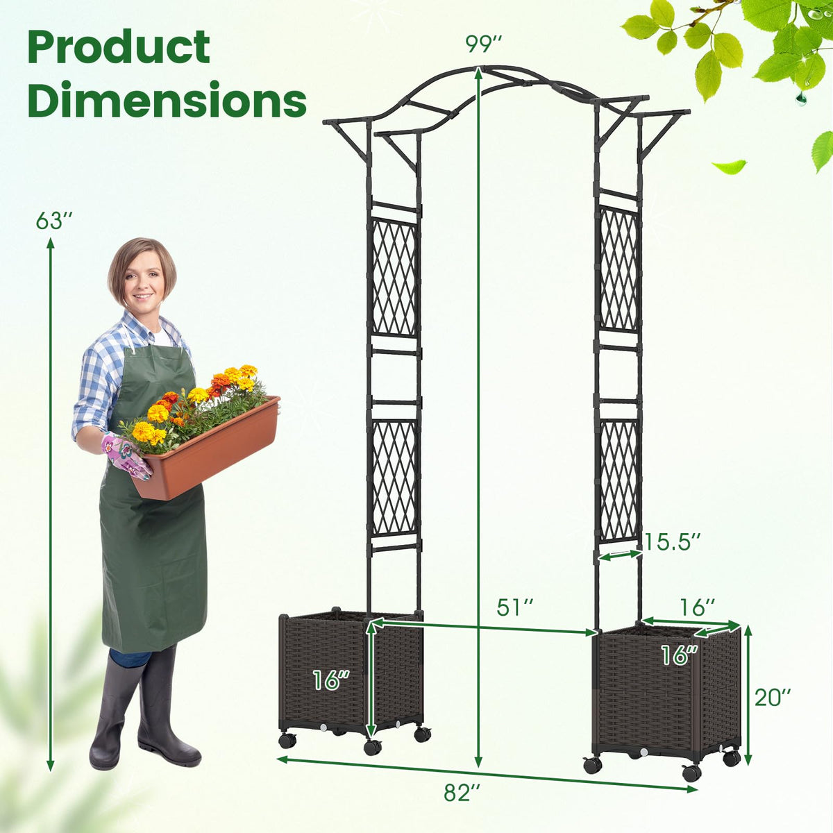 Lucktree 8.2 FT Garden Arch Trellis w/ 2 Self-Watering Planter Boxes