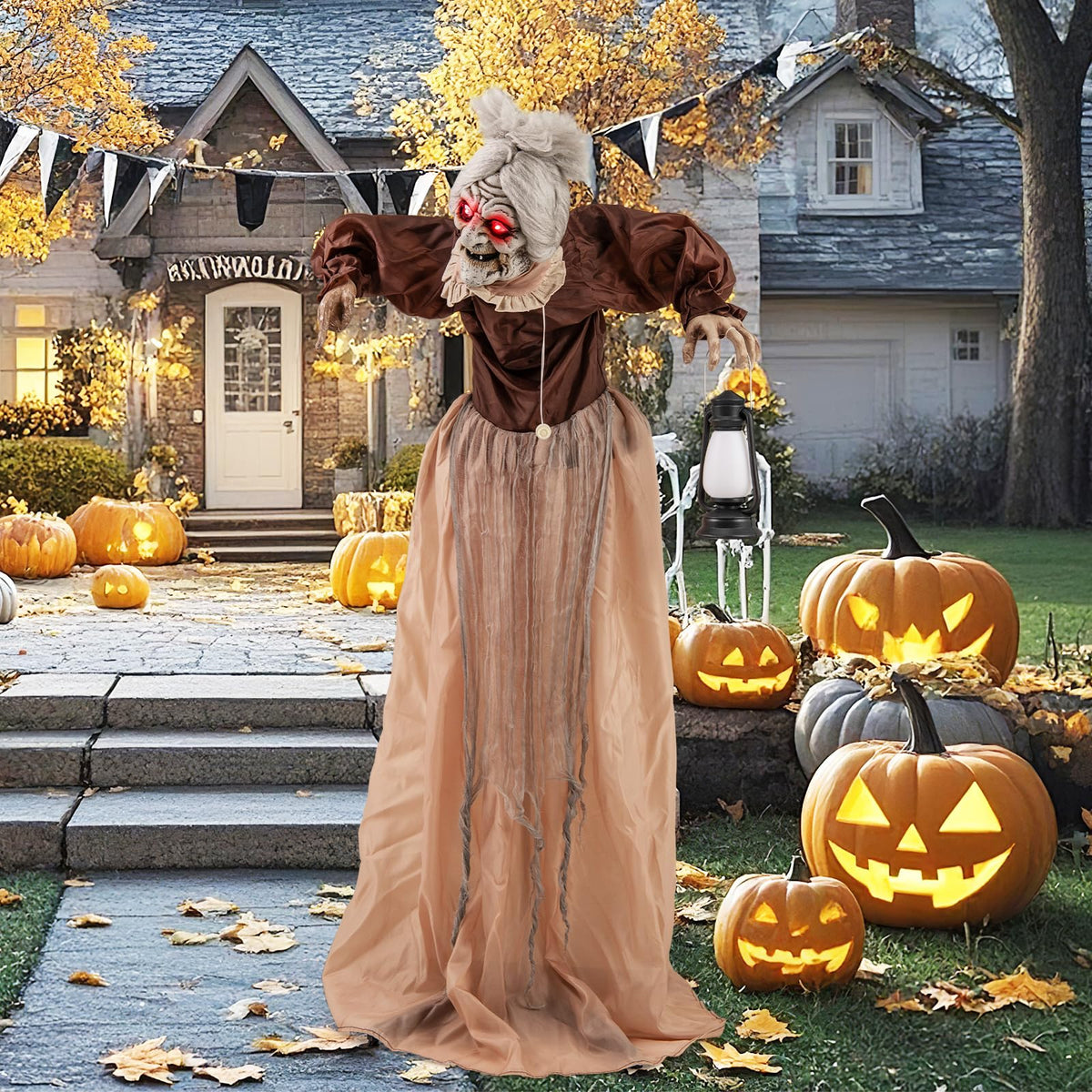 Lucktree Halloween Animatronic, Talking Zombie Maid in Lantern