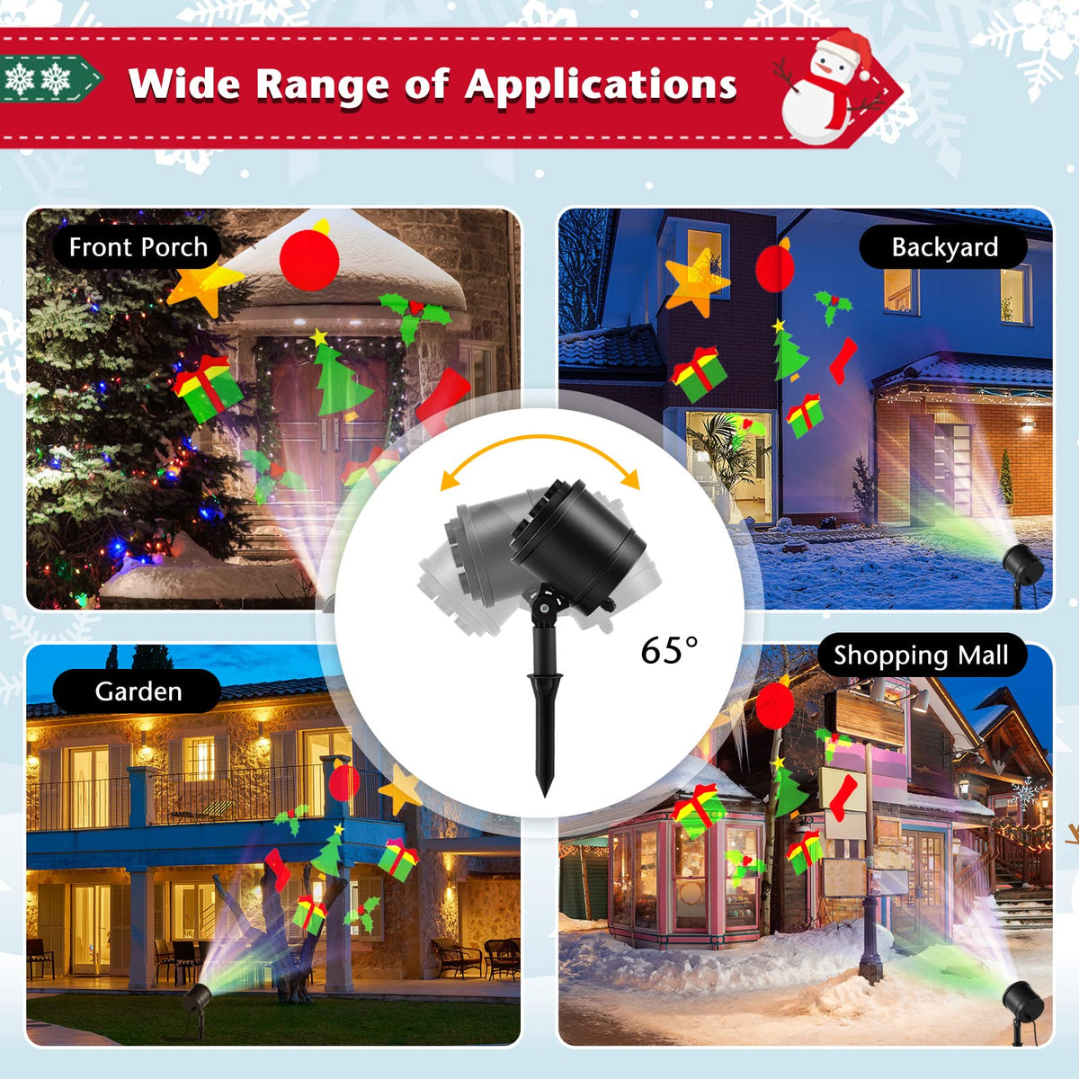 Lucktree Christmas Projector Lights Rotating Projection Lamp with 65° Adjustable Angle