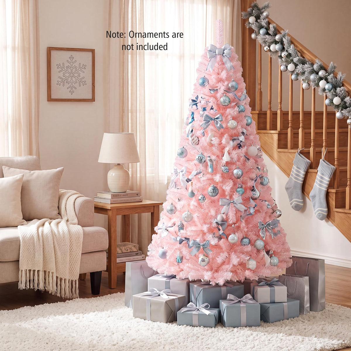 6FT Pink Artificial Christmas Tree with Folding Metal Stand